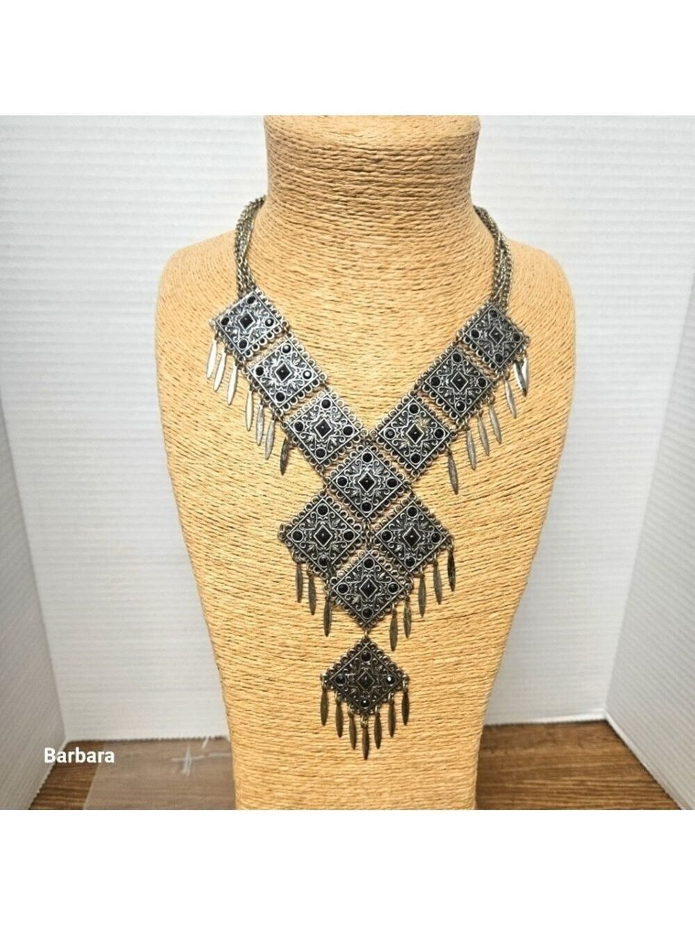 Vintage Silver-tone Beaded Statement Necklace